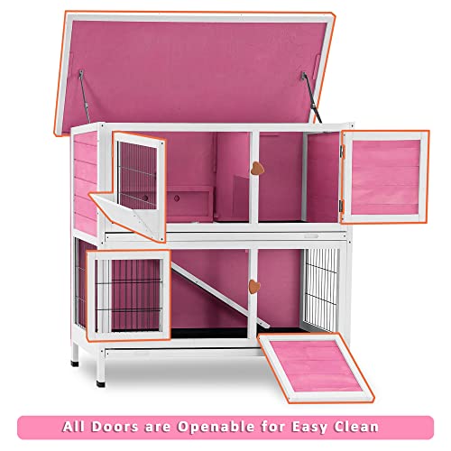 Lovupet Rabbit Hutch Indoor with Tray, 48” Bunny Hutch Outdoor 2 Story Wooden Rabbit House Guinea Pig Cages with Ramp for Habitat, Small Animals,Pet,0323