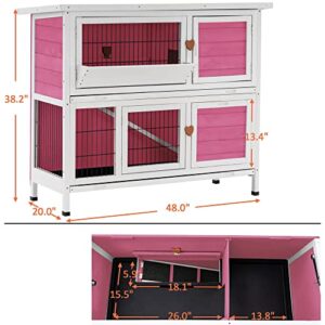 Lovupet Rabbit Hutch Indoor with Tray, 48” Bunny Hutch Outdoor 2 Story Wooden Rabbit House Guinea Pig Cages with Ramp for Habitat, Small Animals,Pet,0323