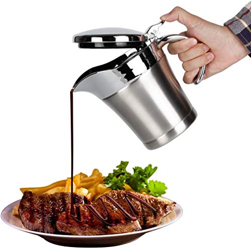 Stainless Steel Double Insulated Gravy Boat/Sauce Jug - with Hinged Lid,16Oz