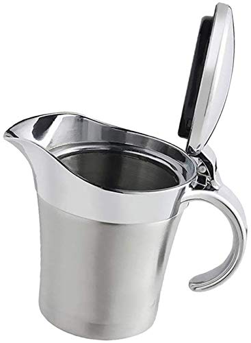 Stainless Steel Double Insulated Gravy Boat/Sauce Jug - with Hinged Lid,16Oz