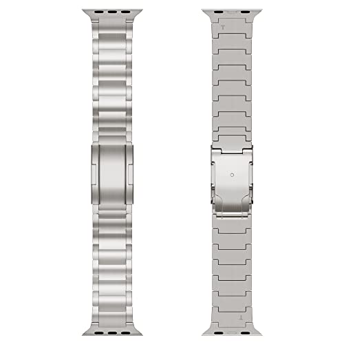 LDFAS Compatible for Apple Watch Band 49mm 45mm 44mm, Titanium Metal Watch Strap with Double Button Clasp for iWatch Bands Compatible for Apple Watch Ultra/SE, Apple Watch Series 8/7/6/5 Band, Silver