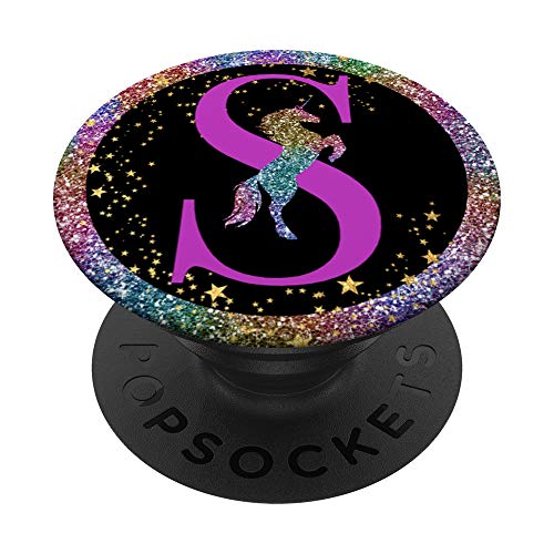 Purple Monogram Letter S Initial Rainbow Unicorn PopSockets Swappable PopGrip