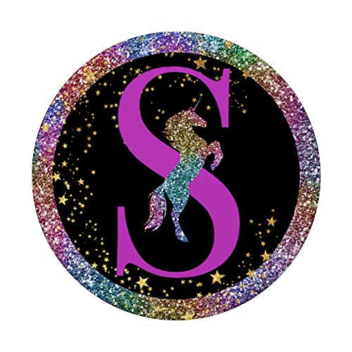 Purple Monogram Letter S Initial Rainbow Unicorn PopSockets Swappable PopGrip