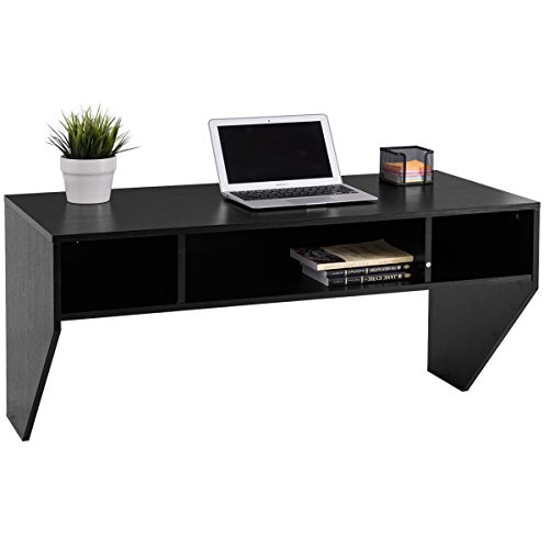 Giantex Wall Mounted Floating Computer Desk with Storage Shelves for Home Office Bedroom Home Work Station Desk, Black