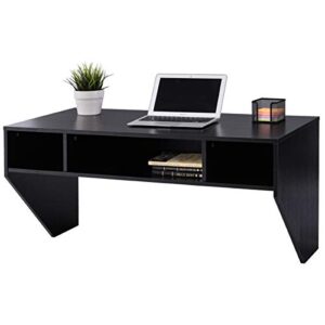 Giantex Wall Mounted Floating Computer Desk with Storage Shelves for Home Office Bedroom Home Work Station Desk, Black