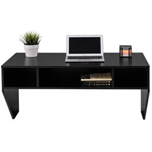 Giantex Wall Mounted Floating Computer Desk with Storage Shelves for Home Office Bedroom Home Work Station Desk, Black