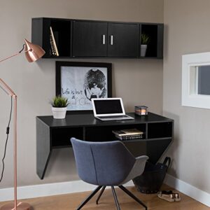 Giantex Wall Mounted Floating Computer Desk with Storage Shelves for Home Office Bedroom Home Work Station Desk, Black