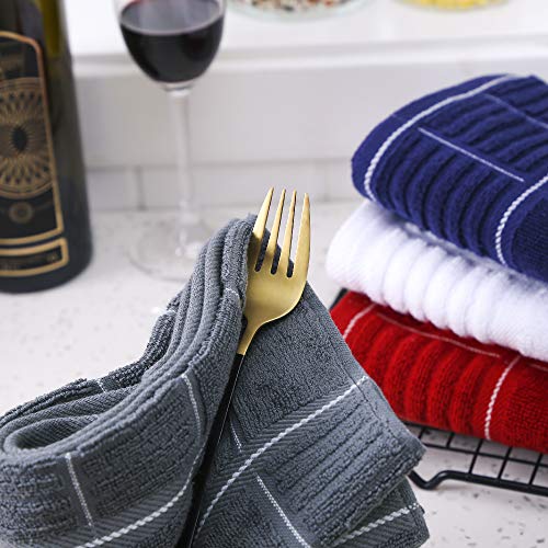 Anyi Kitchen Dish Towels Heavy Duty Absorbent Dish Cloths with Hanging Loop 100% Cotton Tea Bar Towels (16x26, Set of 3, Navy)