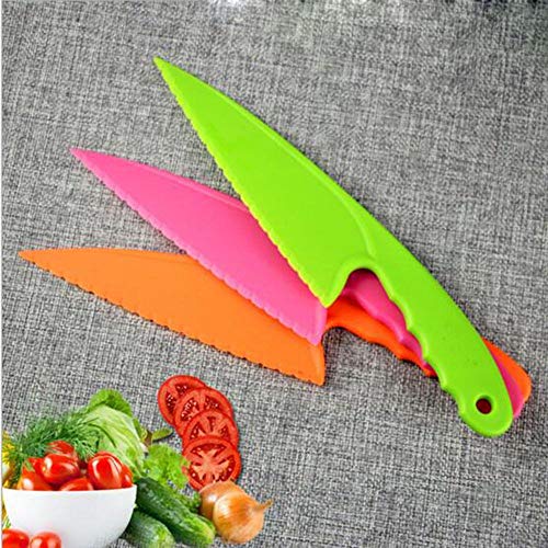 EORTA 4 Pieces Plastic Cake Knives with Serrated Edges Salad Knife Tomato/Lettuce Cutter with Handle Kitchen Serving Tool for Cake, Bread, Vegetables, Fruits, Adults & Kids. Random Color