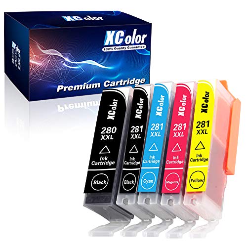 XColor Compatible Ink Cartridge Replacement for Canon PGI-280XXL CLI-281XXL 280 281 XXL (5-Pack) Compatible with PIXMA TR7520 TR8520 TS6120 TS6220 TS8120 TS8220 TS9120 TS9520 TS9521C