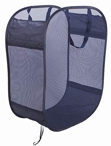 Amelitory Mesh Pop-up Laundry Hamper Easy Foldable Laundry Baskets With Two Durable Handles For Home,Dorm,Travelling Storage Dark Blue