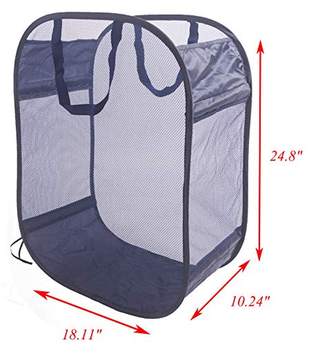 Amelitory Mesh Pop-up Laundry Hamper Easy Foldable Laundry Baskets With Two Durable Handles For Home,Dorm,Travelling Storage Dark Blue