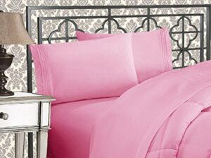 elegant comfort luxurious 1500 thread count egyptian quality three line embroidered softest premium hotel quality 4-piece bed sheet set, wrinkle and fade resistant, queen, light pink
