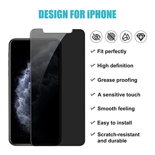 [2 Pack] Privacy Screen Protector for iPhone 11 Pro Max/iPhone Xs Max Anti-Spy Tempered Glass Film Upgrade 9H Hardness Case Friendly Easy Installation Bubble Free 3D Touch Support [6.5 inch]