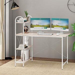 HOME BI Computer Desk with Storage Shelves 47 inch, Reversible Study Writing Table with Adjustable Bookshelf, Mordern Small Desk for Home,Office,Bedroom,White