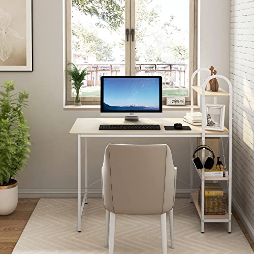 HOME BI Computer Desk with Storage Shelves 47 inch, Reversible Study Writing Table with Adjustable Bookshelf, Mordern Small Desk for Home,Office,Bedroom,White