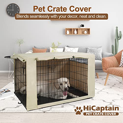 HiCaptain Polyester Dog Crate Cover - Durable Windproof Pet Kennel Cover for Wire Crate Indoor Outdoor Protection (36 inches, Light Tan)