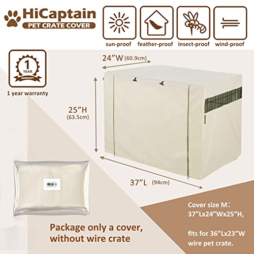 HiCaptain Polyester Dog Crate Cover - Durable Windproof Pet Kennel Cover for Wire Crate Indoor Outdoor Protection (36 inches, Light Tan)