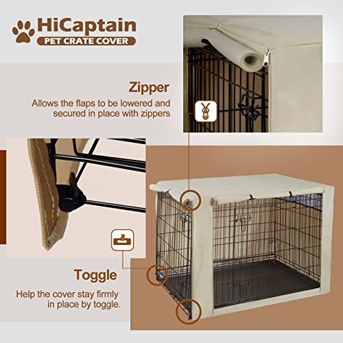 HiCaptain Polyester Dog Crate Cover - Durable Windproof Pet Kennel Cover for Wire Crate Indoor Outdoor Protection (36 inches, Light Tan)