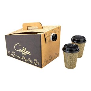 cater tek 96 ounce disposable coffee dispensers, 10 insulated coffee take out containers - built-in handle, leakresistant cap, kraft with black paper coffee to go boxes, 12 x 7.5 x 8.5 inch,