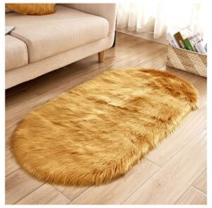 soft faux sheepskin fur rug, oval small sized floor area shag sofa cover,bedside kitchen living room nursery mat gold 23"x35"