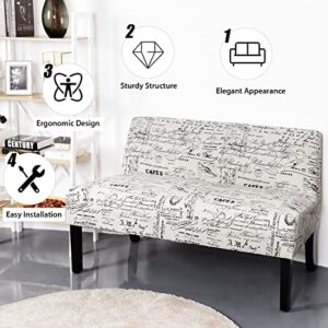 Giantex Armless Loveseat Sofa Modern Sofa Chair Couch Wood Living Room Leisure Fabric Furniture (Letter-Design)