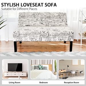 Giantex Armless Loveseat Sofa Modern Sofa Chair Couch Wood Living Room Leisure Fabric Furniture (Letter-Design)
