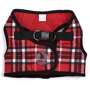 the worthy dog sidekick padded harness red plaid pattern with secure back buckle, adjustable velcro, and d rings for leash - cute, fashionable, and comfy doggy outdoor walking vest accessory - x-small