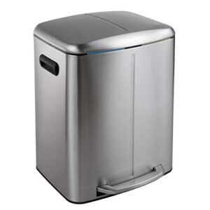 happimess hpm1005a marco rectangular 10.5-gallon double bucket trash can with soft-close lid, modern, minimalistic, fingerprint proof for home, kitchen, laundry room, office, stainless steel
