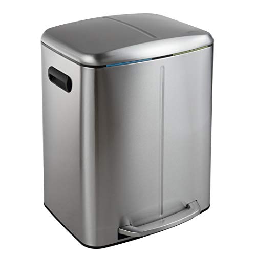 happimess HPM1005A Marco Rectangular 10.5-Gallon Double Bucket Trash Can with Soft-Close Lid, Modern, Minimalistic, Fingerprint Proof for Home, Kitchen, Laundry Room, Office, Stainless Steel