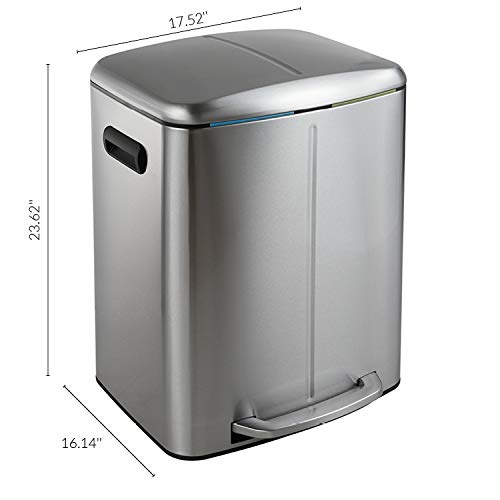 happimess HPM1005A Marco Rectangular 10.5-Gallon Double Bucket Trash Can with Soft-Close Lid, Modern, Minimalistic, Fingerprint Proof for Home, Kitchen, Laundry Room, Office, Stainless Steel