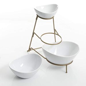 Gibson 3 Tiered Oval Chip And Dip Set With Metal Rack, Three Tier Dessert And Snack Server (Gold)