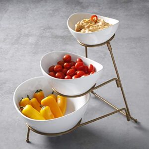 gibson 3 tiered oval chip and dip set with metal rack, three tier dessert and snack server (gold)
