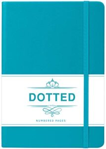 artfan bullet dotted journal notebook - dotted grid hard cover notebook, index & numbered pages with label, 5.25" x 8.25", thick paper with inner pocket & 2 bookmarks, faux leather - teal
