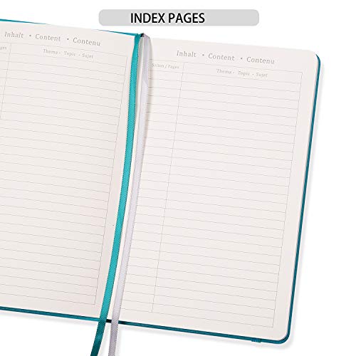 Artfan Bullet Dotted Journal Notebook - Dotted Grid Hard Cover Notebook, Index & Numbered Pages with Label, 5.25" x 8.25", Thick Paper with Inner Pocket & 2 Bookmarks, Faux Leather - Teal