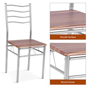 Giantex Modern 5 Piece Dining Table Set with 4 Chairs Metal Frame Wood Like Kitchen Furniture Rectangular Table & Chair Sets for Dining Room (Shallow Walnut)