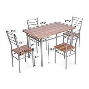 Giantex Modern 5 Piece Dining Table Set with 4 Chairs Metal Frame Wood Like Kitchen Furniture Rectangular Table & Chair Sets for Dining Room (Shallow Walnut)