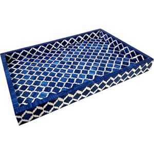 collectibles buy bone moorish moroccan inlay tray handmade damask blue & white all purpose serving tray designer royal trays home decorative … (blue)