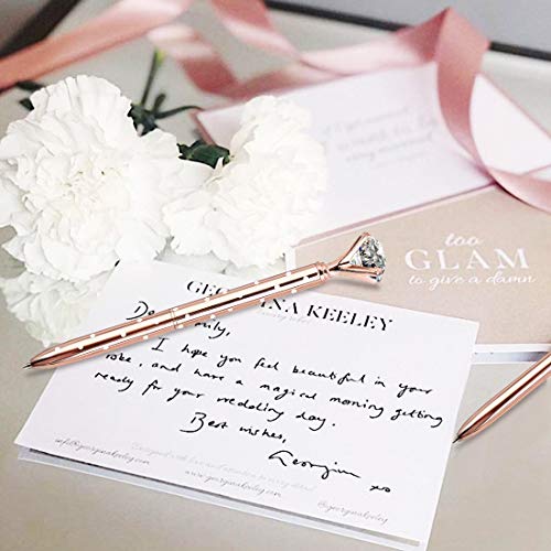 ZZTX 3PCS Big Crystal Diamond Ballpoint Pen Bling Metal Ballpoint Pen Office Supplies, Rose Gold/White With Rose Polka Dots/Rose Gold With White Polka Dots, Includes 3 Pen Refills