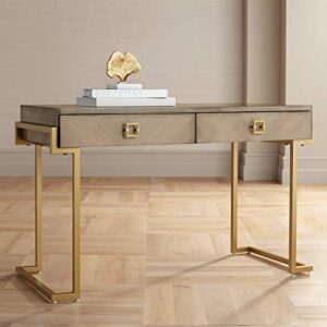 coast to coast wheaton modern metal ash wood rectangular writing desk 49 1/2" x 23" with 2-drawer gold brown open leg for living room bedroom bedside entryway house balcony office bathroom