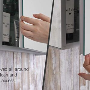 Fine Fixtures Bathroom Medicine Cabinet, Aluminum, Recessed/Surface Mount, 36" x 30", 3 Door, Mirrored Interior w/LED