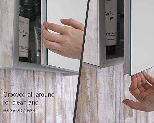 Fine Fixtures Bathroom Medicine Cabinet, Aluminum, Recessed/Surface Mount, 36" x 30", 3 Door, Mirrored Interior w/LED