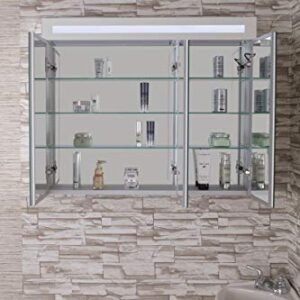 Fine Fixtures Bathroom Medicine Cabinet, Aluminum, Recessed/Surface Mount, 36" x 30", 3 Door, Mirrored Interior w/LED