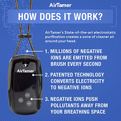 AirTamer A315 Advanced Rechargeable and Portable Air Negative Ion Generator | Proven Performance, Black with Black Leather Travel Case