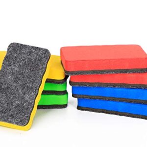 8 Pack Magnetic Dry Eraser - Wellerly Whiteboard Erasers Chalkboard Cleaners Eraser Dry Erase Wipe for Classroom Home Office School Teacher (Blue+Yellow+Red+Green, 4.2inch x 2.2inch x 0.8inch)