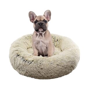 fuzzball fluffy luxe pet bed, calming donut cuddler – machine washable, waterproof base, anti-slip (for small dogs and cats up to 25lbs)