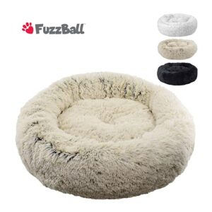 FuzzBall Fluffy Luxe Pet Bed, Calming Donut Cuddler – Machine Washable, Waterproof Base, Anti-Slip (for Small Dogs and Cats up to 25lbs)