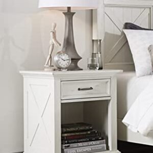 Home Styles Seaside Lodge Nightstand in White Finish, Wide Frame, Plank Top Design with One Drawer and Open Storage, Frame Constructed from Mahogany Wood Solids