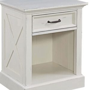 Home Styles Seaside Lodge Nightstand in White Finish, Wide Frame, Plank Top Design with One Drawer and Open Storage, Frame Constructed from Mahogany Wood Solids