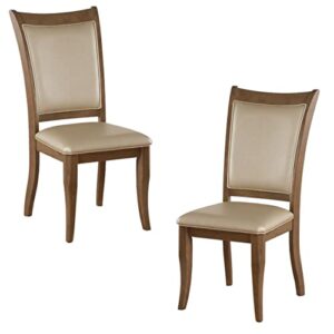 acme harald faux leather dining side chair in beige (set of 2)